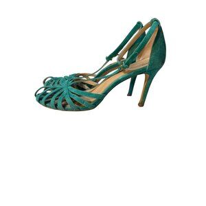 Boden Green Suede Strappy Heeled Sandals Womens Size 9 European Elegant Design